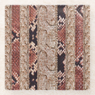 Posavasos De Vidrio Textura del calzado, patrón geométrico de serpient