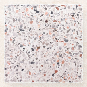 Posavasos De Vidrio Textura del terrazo antiguo, patrón de martillo.