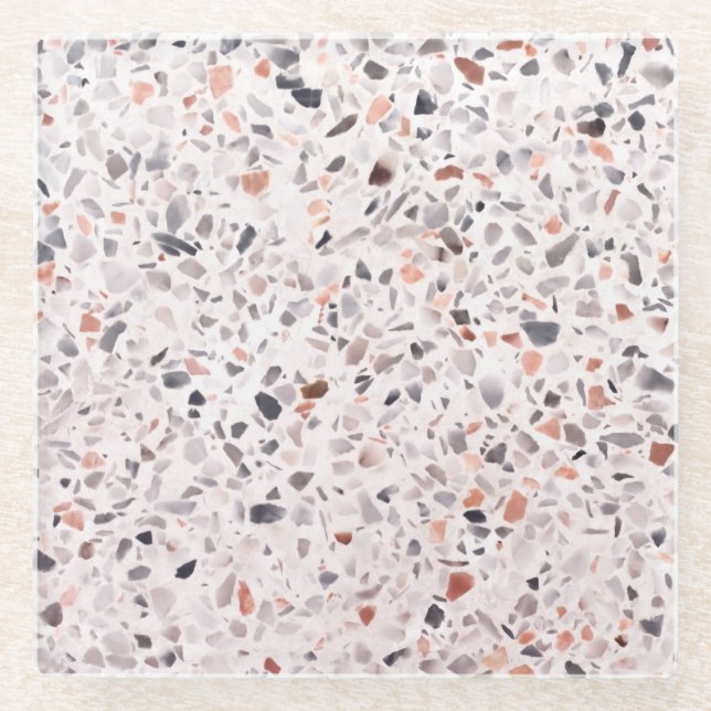 Posavasos De Vidrio Textura del terrazo antiguo, patrón de martillo. (Anverso)