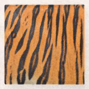 Posavasos De Vidrio Textura realista de piel de tigre.