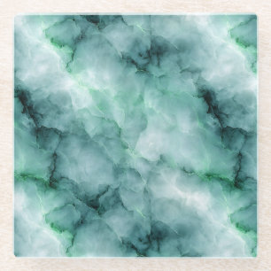 Posavasos De Vidrio Textura similar al mármol en verde menta ligera