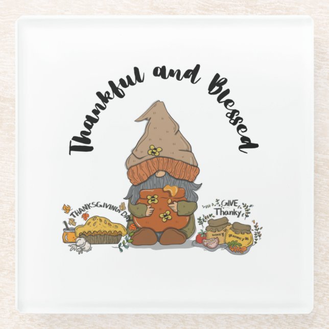 Posavasos De Vidrio Thankful and Blessed Gnome (Anverso)