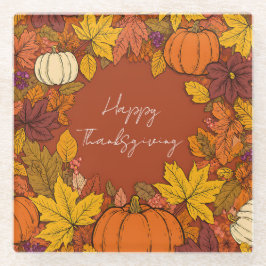 Posavasos De Vidrio Thanksgiving Fall Pumpkin Greetings