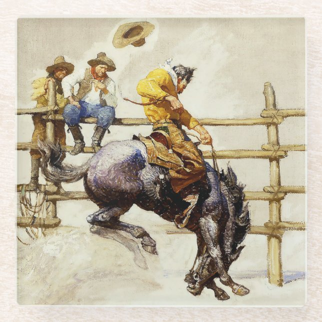 Posavasos De Vidrio "The Bucking Bronco" Por NC Wyeth (Anverso)
