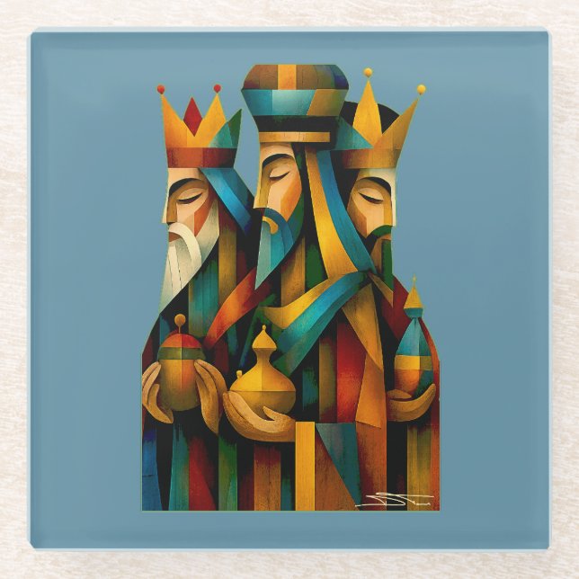 Posavasos De Vidrio Three Wise Men Abstract Nativity Art  (Anverso)
