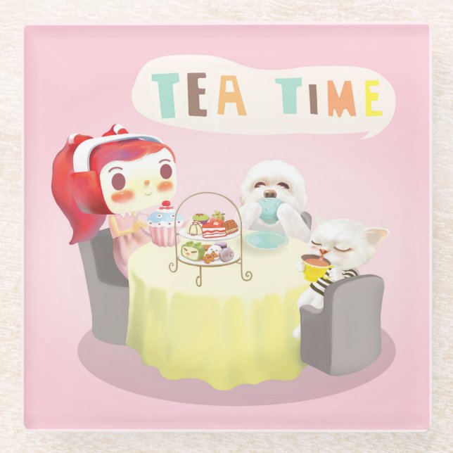 Posavasos De Vidrio Tiempo de té (Anverso)