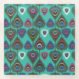 Posavasos De Vidrio tierno patrón de plumas de pavo real