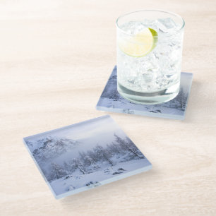 Posavasos De Vidrio Tierras maravillosas del invierno, niebla, bosque 