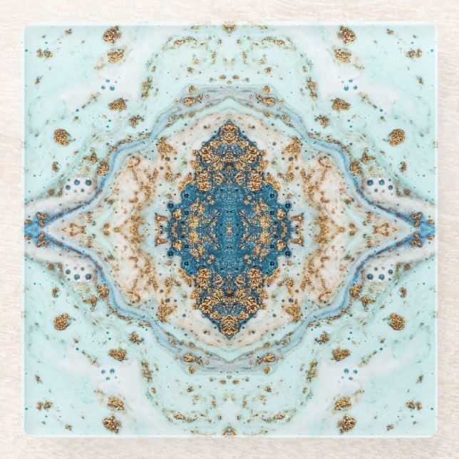 Posavasos De Vidrio Tiffany Gold: Mármol de Lujo Sin Fisuras (Anverso)