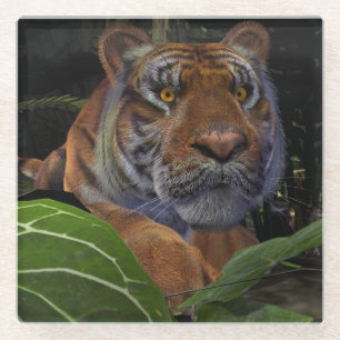 Posavasos De Vidrio Tigre agachándose en la selva
