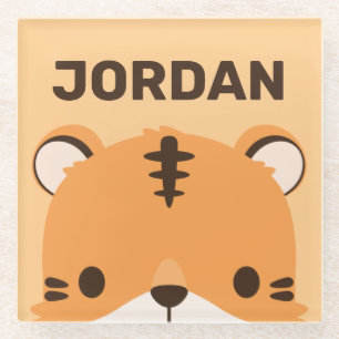 Posavasos De Vidrio Tigre lindo con nombre personalizado