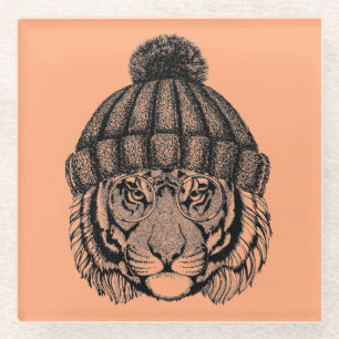 Posavasos De Vidrio Tigre listo de la moda del invierno