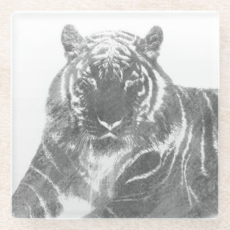 Posavasos De Vidrio Tigre negro y blanco