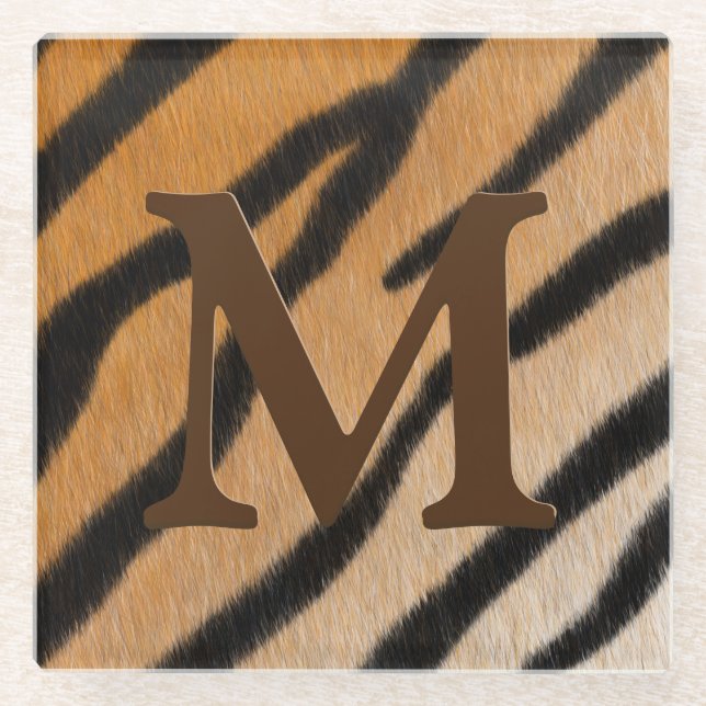Posavasos De Vidrio Tigres de tigre para imprimir caoba monograma (Anverso)