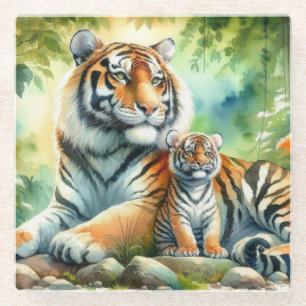 Posavasos De Vidrio Tigres en una exuberante pintura del paraíso de la