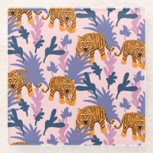 Posavasos De Vidrio Tigres tropicales patrón de cosecha de selva