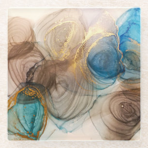 Posavasos De Vidrio Tinta Alcohólica, Abstracto Mineral Blanqueado.