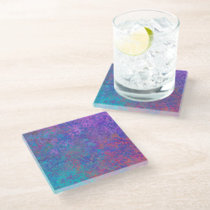 Posavasos De Vidrio Tinta de alcohol arcoiris, resplandeciente resumen