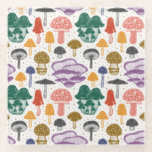 Posavasos De Vidrio Tinta vintage de hongos del bosque Textura