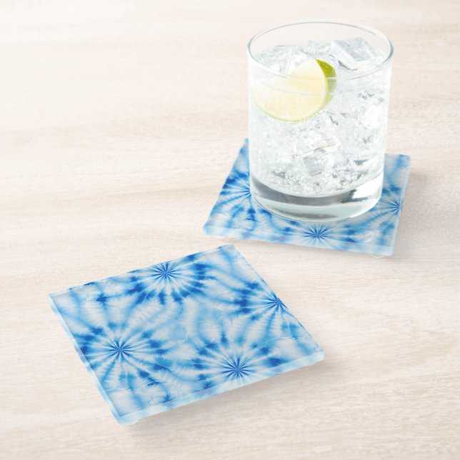 Posavasos De Vidrio Tinte Blanco Azul con Efecto Tie Dye (Angular)