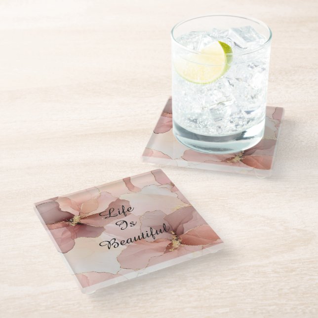 Posavasos De Vidrio Tinte Romántico Rosa Dorado Floral Despedida de So (Angular)
