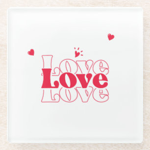 Posavasos De Vidrio Tipografía de amor rojo lindo diseño gráfico con c