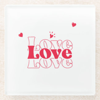 Posavasos De Vidrio Tipografía de amor rojo lindo diseño gráfico con c