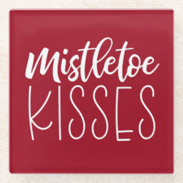 Posavasos De Vidrio Tipografía de Besos Mistletoides Blancos Rojos