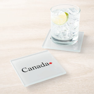 Posavasos De Vidrio Tipografía de Canadá con hojas de arce rojas blanc