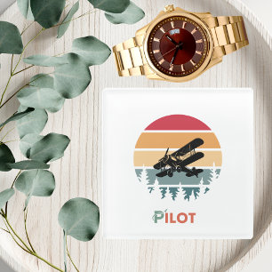 Posavasos De Vidrio Tipografía de piloto, vintage retro, avión simple 