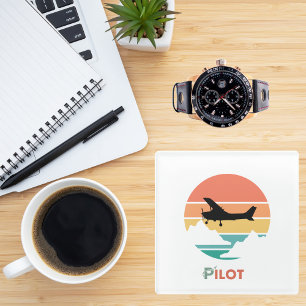 Posavasos De Vidrio Tipografía de piloto,Vintage Retro,Simple avión  G