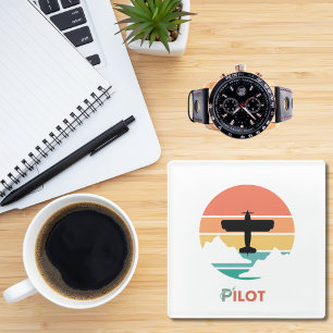 Posavasos De Vidrio Tipografía de piloto,Vintage Retro,Simple Avión  G