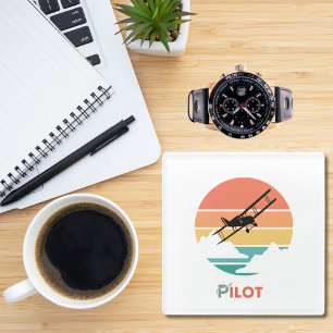 Posavasos De Vidrio Tipografía de piloto,Vintage Retro,Simple avión  G