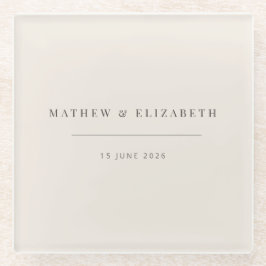 Posavasos De Vidrio Tipografía minimalista boda beige suave