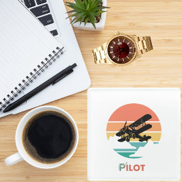 Posavasos De Vidrio Tipografía Piloto,Retro Vintage,Avión simple