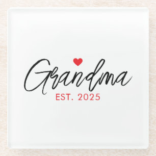 Posavasos De Vidrio Tipografía simple en negro y rojo Nueva abuela