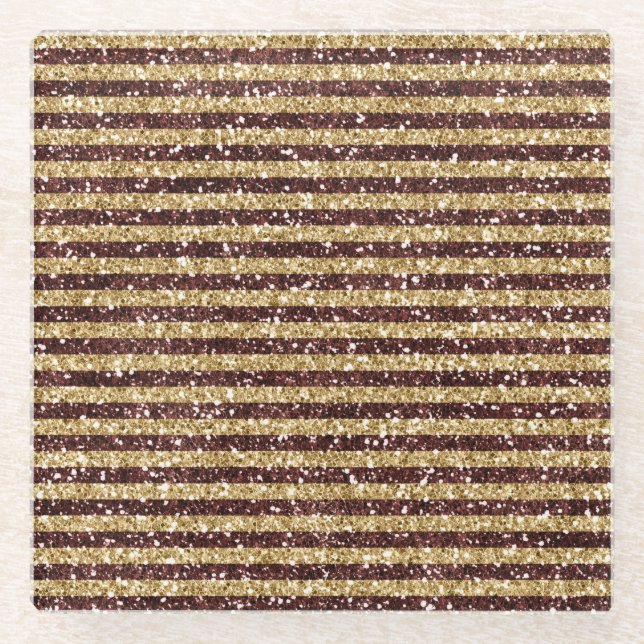 Posavasos De Vidrio Tiras de esparkle de Purpurina de oro rojo (Anverso)