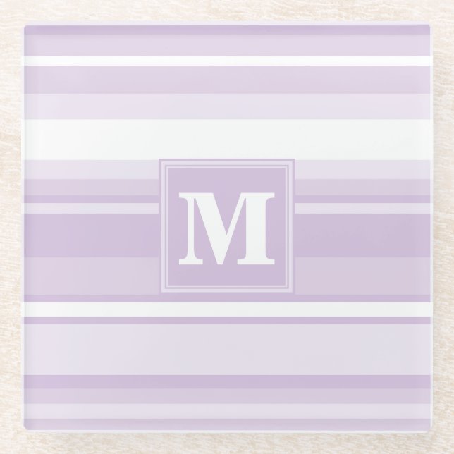 Posavasos De Vidrio Tiras moradas monogramo (Anverso)