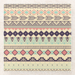 Posavasos De Vidrio Tiras tribales aztecas: Ilustracion vintage