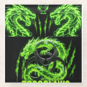 Posavasos De Vidrio TOCOCLAWS Dragones Gemelos Neon Verde Relámpago