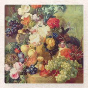 Posavasos De Vidrio Todavía vida con las flores y la fruta