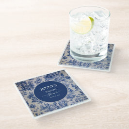 Posavasos De Vidrio Toile de Jouy Ducha azul y blanca de novias