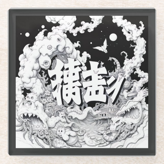Posavasos De Vidrio Tokio Blanco y Negro (Anverso)