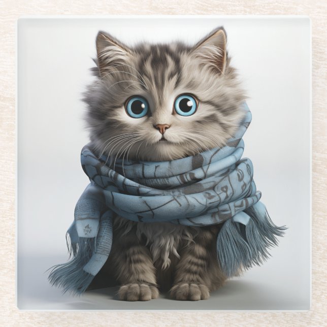 Posavasos De Vidrio Tommy, el gato de peluche más fluido (Anverso)