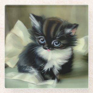 Posavasos De Vidrio Tonga de gatito blanco y negro vintage