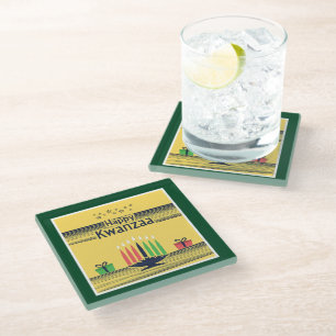 Posavasos De Vidrio Tono cálido y celebratorio de Kwanzaa de SlipperyJ