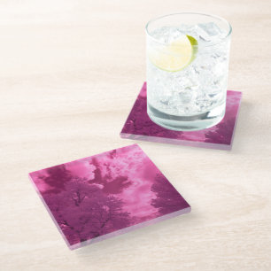 Posavasos De Vidrio Tonos rosados nubes infrarrojas