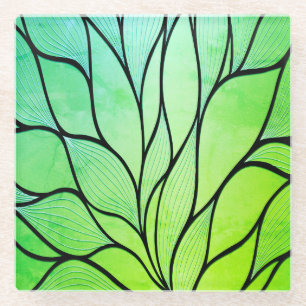 Posavasos De Vidrio Tonos verdes brillantes Patrón de hoja creativa 