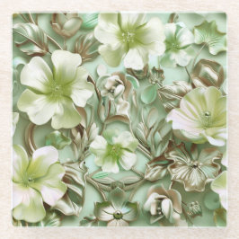 Posavasos De Vidrio Tonos verdes, patrón floral