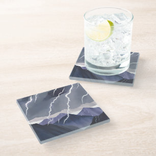 Posavasos De Vidrio Tormenta de relámpagos   Montañas oscuras de acuar